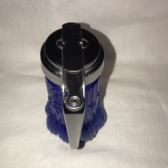 Vintage Cobalt Blue Syrup Pitcher with Flowers - Picture 5 of 10